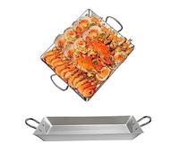 EOTRERANQ Paellera de fondo plano de acero inoxidable 41,5/45/48,3 cm Paella española Plato de pescado al horno Bandeja de mariscos con asas dobles remachadas Fuente for servir Utensilios de cocina fo