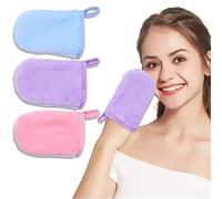 EOUIAV 3 Piezas Guante Desmaquillante para Limpieza, Paño de Limpieza de Microfibra, Guantes Desmaquillantes de Microfibra Gruesos, No Irritantes, Reutilizables, Lavables, para el Cuidado de la Cara