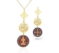 Eouyt Colgante Nudo de Bruja Tetragrammaton Pentagrama Medalla San Benito Símbolo Celta Acero Inoxidable Amuleto Pagano Triple Protección Joyería Mujer Hombre, Oro-Triple protección 1