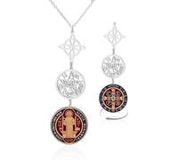 Eouyt Colgante Nudo de Bruja Tetragrammaton Pentagrama Medalla San Benito Símbolo Celta Acero Inoxidable Amuleto Pagano Triple Protección Joyería Mujer Hombre, Plata-Triple Protección 1