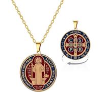 Eouyt Colgante Nudo de Bruja Tetragrammaton Pentagrama Medalla San Benito Símbolo Celta Acero Inoxidable Amuleto Pagano Triple Protección Joyería Mujer Hombre, Oro San Benito