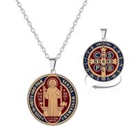 Eouyt Colgante Nudo de Bruja Tetragrammaton Pentagrama Medalla San Benito Símbolo Celta Acero Inoxidable Amuleto Pagano Triple Protección Joyería Mujer Hombre, Plata St. Benedict