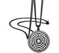 Eouyt Collar Colgante Triple Luna Hecate Acero Inoxidable Estropo Simbolo Strophalos Magia Plata Amuleto Pagano Wicca Joyeria para Unisex Mujer Hombre, Negro 3
