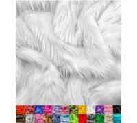 EOVEA - Tela de pelo sintético largo tipo peluche, suave y esponjosa, ancho 150 cm y longitud 0,45 m, venta por metro, para costura, manualidades, disfraces, tapicería y decoración del hogar, blanco
