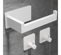 Eowihor Portarrollos de papel higiénico sin taladrar, autoadhesivo, soporte de papel higiénico para inodoro, soporte de papel higiénico de acero inoxidable con 2 ganchos para toallas para baño y