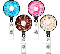 Eowppue 4 Piece Donut Badge Holder Donut Badge Holder Retractable Badge Holder Nurse with Belt Clip Nylon Cord 24 Inch for Nurse Teacher Volunteer Office Worker