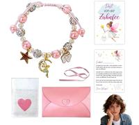 Eowppue braccialetto fata dei denti bambina set 4 pezzi regolabile 15-30 cm colorato perline regalo ricordo con busta sacchetto cartolina ideale compleanno Natale