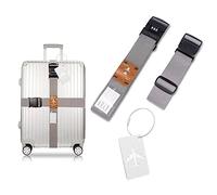 Eowppue Correa para Equipaje Correas para Maleta Seguridad Cruzado Ajustable y Etiquetas para Maletas para Equipaje Cinturón con Cerradura para Cerrar Las Maleta De Forma Segura Mientra Viajas（Gris）