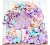 Eowppue Magnífico arco de globos para baby shower: decoraciones de arcoíris, decoraciones de cumpleaños, globos de colores pastel, macarrones y decoraciones de margaritas.