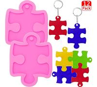 Eowppue Moldes de resina de epoxi con forma de rompecabezas y 10 llaveros de silicona para hacer llaveros - Perfectos para hacer joyas y manualidades con resina