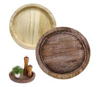 Eowppue Pack de Dos Bandejas Redondas de Madera - Bandejas Ligeras para Servir y Decorar
