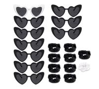 Eowppue Set de 10 Gafas de Sol con Forma de Corazón,Conjunto de Corbatas para el Cabello con Gafas de Sol, Accesorio Festivo y Elegante