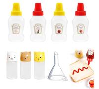 Eowppue Set de 7 botellitas mini ketchup 25ml con embudo, botella de salsa, dispensador, reutilizable, ideal para viajes, picnic, oficina, color rojo y amarillo