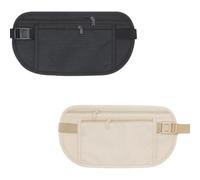 EOYVAIL Riñoneras interiores,Riñonera de viaje antirrobo, cinturón invisible para dinero, riñonera deportiva, cinturón ajustable, universal para hombres y mujeres (2 piezas, negro/caqui)