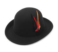 EOZY Bowler para los Hombres Mujeres Derby Vintage Fedora Sombrero Rollo Crepes Pluma extraíble Disfraz de Fiesta,Negro#1,57