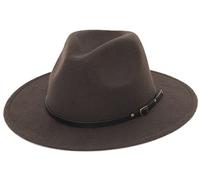 EOZY Sombrero de fieltro clásico de ala ancha para hombre, sombrero de fieltro de Panamá, sombrero de jazz para fiesta en la playa al aire libre, café, 7 / 7 1/4