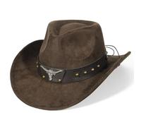 EOZY Sombrero de vaquera para mujeres y hombres, sombrero de gamuza, sombrero de fiesta de vaquero occidental, banda de sombrero desmontable, café, 56-58