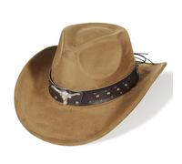 EOZY Sombrero de vaquero de ante estilo Cattleman occidental para mujeres y hombres, correa de sombrero desmontable, vintage, sombrero de gamuza, sombrero de festival de música country, protección