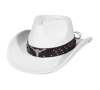 EOZY Sombrero de vaquero de ante estilo occidental, correa desmontable, vintage, gamuza, festival, protección ligera, unisex, 56-58 cm, blanco, Western