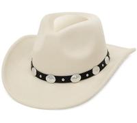 EOZY - Sombrero de vaquero occidental de fieltro tipo Fedora para mujer y hombre, de ala ancha, sombrero de vaquera para exteriores con hebilla de cinturón, Beige-1, 7 / 7 1/4