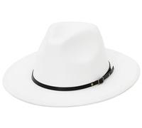 EOZY Sombrero Fedora clásico de ala ancha para hombre, sombrero de fieltro de Panamá, sombrero de jazz para fiesta en la playa al aire libre, blanco, 7 / 7 1/4