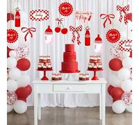 Epakh 20 piezas de decoraciones de baby shower con texto en inglés "She's Ready to Pop", color blanco y rojo, decoración de remolino para colgar para revelar el género, suministros de decoración de