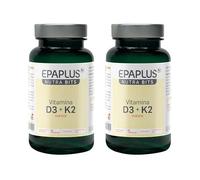 EPAPLUS NUTRABITS Vitamina D3 + K2 (2000 UI + 75 µg MK7) - Pack 2 Unidades - 180 Cápsulas Vegetales en total - Huesos, dientes y sistema inmunitario - Vegano, sin gluten y lactosa -