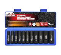 EPAuto 1/2-Inch Drive SAE Deep Impact Socket Set, Cr-V, 6 Points, 11 Sockets