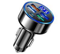 Epdpekc Adaptador de Enchufe de Carga Automática para Automóvil 5 en 1 Pantalla Digital LED Adaptador de Cargador para Automóvil de 15 W Carga Rápida