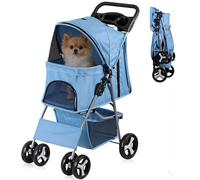 Epetlover Carrito plegable para perros de 4 ruedas, para gatos pequeños y medianos, cachorros, portátil, para viajes, camping, cachorros, con cesta de almacenamiento, soporte para tazas, color azul