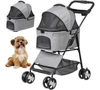 Epetlover Cochecito para perros de 4 ruedas con transportador desmontable, plegable, carrito de paseo para mascotas para gatos pequeños y medianos con soporte para tazas, color gris