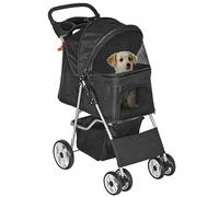 Epetlover - Cochecito plegable para gatos/cachorros de viaje con 4 ruedas, funda para el clima, cesta de almacenamiento + portavasos, color negro