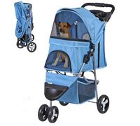 Epetlover Cochecito plegable para perros de 3 ruedas, para gatos pequeños y medianos, cachorros, portátil, para viajes, camping, cachorros, con cesta de almacenamiento, soporte para tazas, color azul