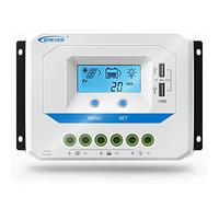 EPEVER® 10A Controlador de Carga Solar 12V/24V Identificación Automática Regulador con Pantalla LCD y Puertos USB - VS1024AU