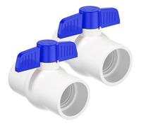 EPHECH 2 válvulas de bola de PVC de 2 pulgadas, válvula de tubo de agua de PVC deslizante SCH40 con mango en T azul de fácil giro, enchufe de válvula de bola de PVC para piscina, líneas de aspersor,