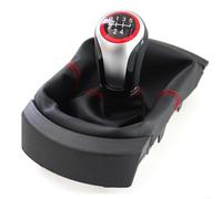 EpheyFIF Conjunto de pomo de palanca de cambios para Seat para Ibiza 2002-2010, cubierta de cuero con costuras rojas, diseño ergonómico deportivo, reemplazo de ajuste directo, soporte de fácil