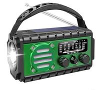 EpheyFIF Radio Meteorológica Portátil Am/FM/SW/WB con Energía Solar y Dinamo Manual, Batería Interna 20000 mAh para Uso como Power Bank, Linterna LED y Luz de Lectura(Green)