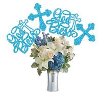 Ephlyn 12 palos de centro de mesa con purpurina para decoración de fiesta de bautizo, primera comunión, para religioso, Dios bendiga, baby shower, suministros de fiesta cristiana, color azul