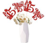 Ephlyn 12 palos de centro de mesa de 15 cumpleaños con texto en inglés "Hello 15 Sweet 15 Sweet 15 Mesa" para centros de mesa de flores de quince y 15 membrillo decoraciones florales para saludos a 15