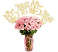 Ephlyn 12 palos de centro de mesa de 15 cumpleaños con texto en inglés "Hello 15 Sweet 15 Sweet 15 Mesa" para centros de mesa de flores de quince y 15 membrillo decoraciones florales para saludos a 15