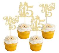Ephlyn 24 piezas de decoración para cupcakes con purpurina Mis Quince 15 Feliz 15 Años Cupcake Picks Hello 15 Fabulosas decoraciones para cupcakes para saludos a 15 decoraciones de pastel de fiesta de