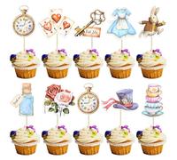 Ephlyn 36 piezas de decoración para cupcakes del país de las maravillas, diseño de hada, cóme, palillos para cupcakes, gato, conejo, pruébame, decoración para tartas, fiestas de té, baby shower, niños