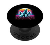Epic 3 Lobos Aullando a la Luna 80s Wolf Vaporwave PopSockets PopGrip Adhesivo