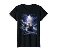 Epic Bible Story Christian Graphic - Jesus Calming The Storm Camiseta gráfica económica, Mujer, Negro, XL