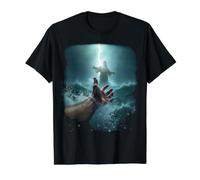 Epic Bible Story Christian Graphic - Jesus Saving Peter Camiseta gráfica económica, Hombre, Negro, M