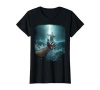 Epic Bible Story Christian Graphic - Jesus Saving Peter Camiseta gráfica económica, Mujer, Negro, XS