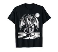 Epic Dragon Fantasy Art with Full Moon Gothic Style Camiseta
