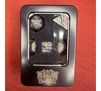 Epic Forge - Dado Piedra Semi Preciosa - Juego de 7 Dados con Caja de Metal - Natural - Jaspe Gris