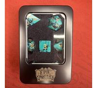 Epic Forge-Dados de Piedra semipreciosa - Juego de 7 Dados con Caja de Metal - Piedra Creativa - Negro y Azul Turquesa