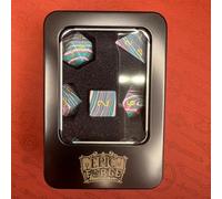Epic Forge-Dados de Piedra semipreciosa - Juego de 7 Dados con Caja de Metal - Piedra Creativa - Rayas Azul Turquesa, Verde y Rojo